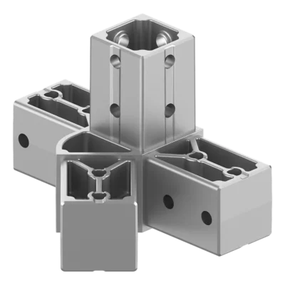 40x40 mm Kutu Profillerle Uyumlu 45° Açılı Sağ Yönlü Dört Yollu Kenar Bağlantı Konnektörü 4040HA04-2