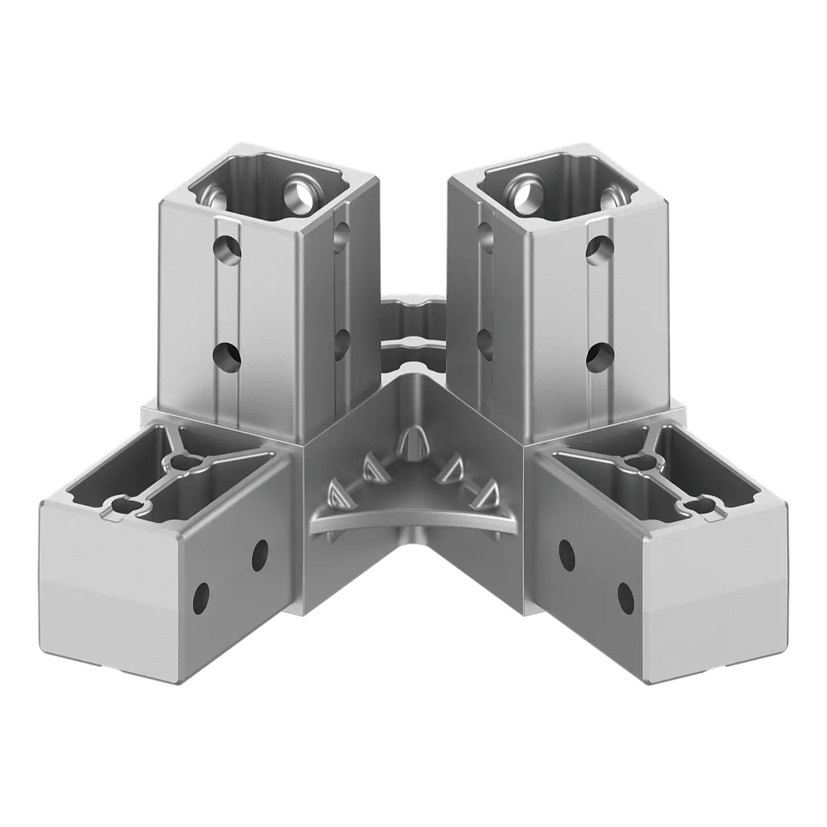 40×40 mm Kutu Profillerle Uyumlu 60° Açılı Tek Yön Aşıklı Dört Yollu Mahya Bağlantı Konnektörü 4040ER04-1