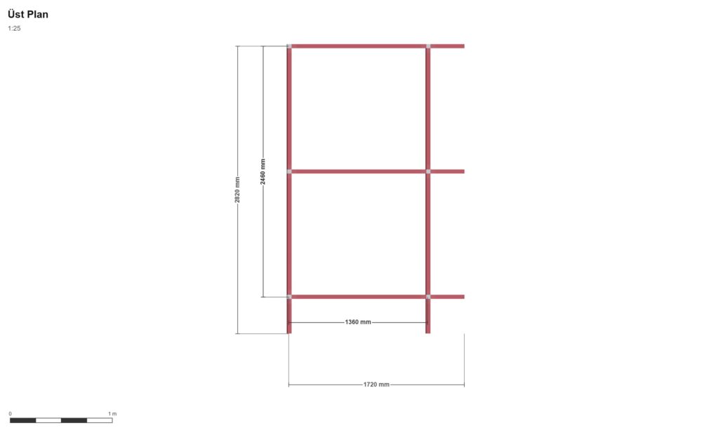 3 Bike Storage — Üst Görünüş (Plan), ölçülü teknik çizim
