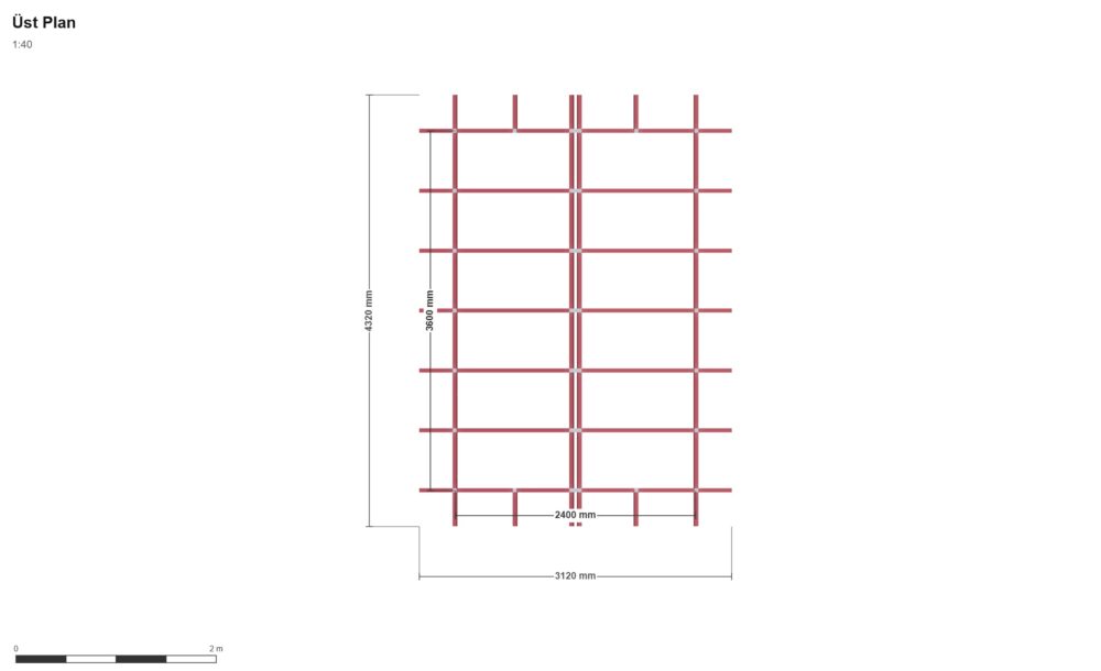 240 x 360 x 200 Beşik Çatı — Üst Görünüş (Plan), ölçülü teknik çizim