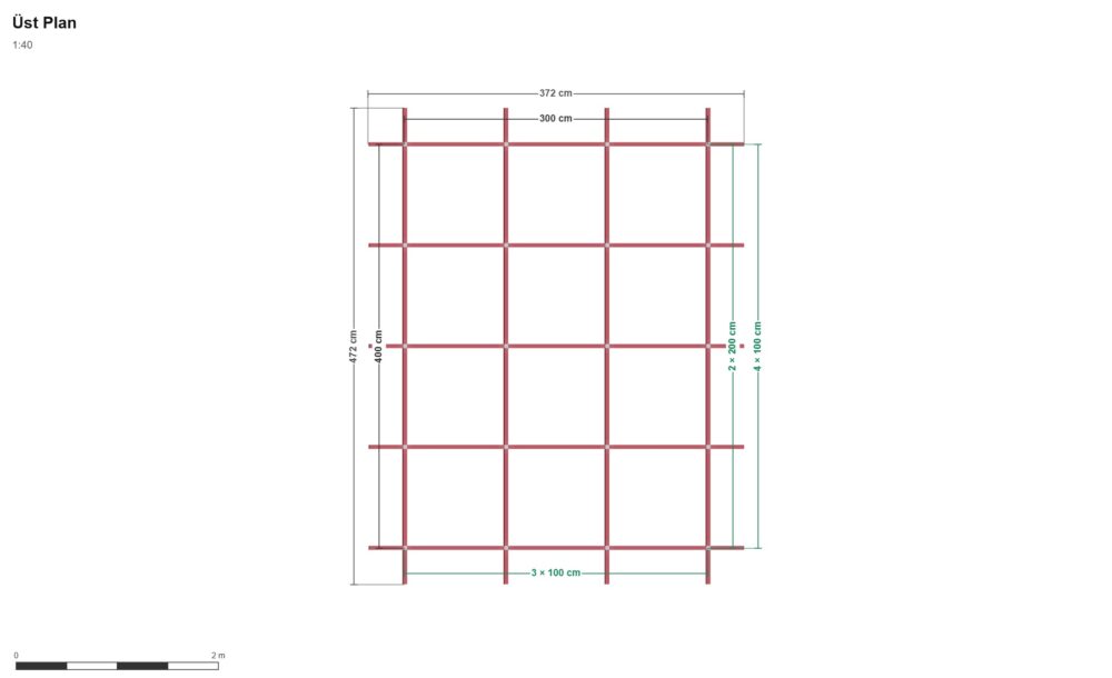 200x300x250 İkili Depolama Ünitesi — Üst Görünüş (Plan), ölçülü teknik çizim