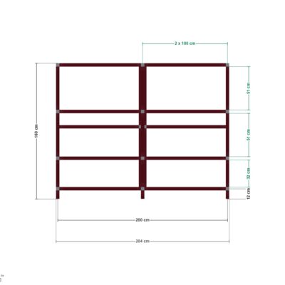 200x60x160 İki Bölmeli Raf — Ön Görünüş, ölçülü teknik çizim
