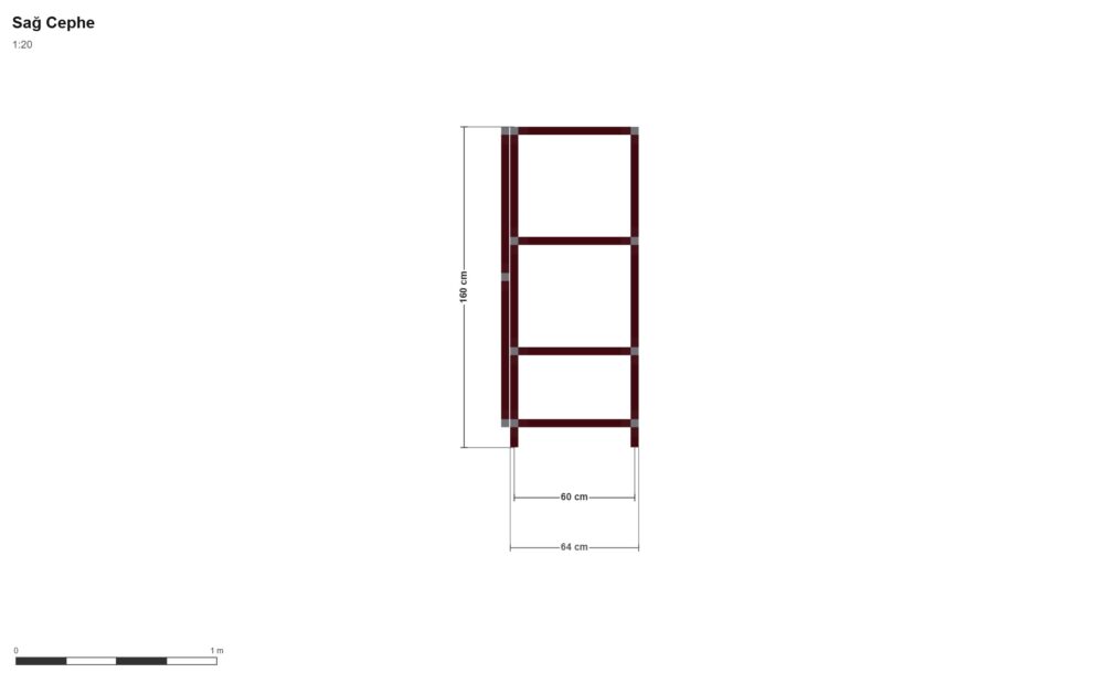 200x60x160 İki Bölmeli Raf — Sağ Yan Görünüş, ölçülü teknik çizim