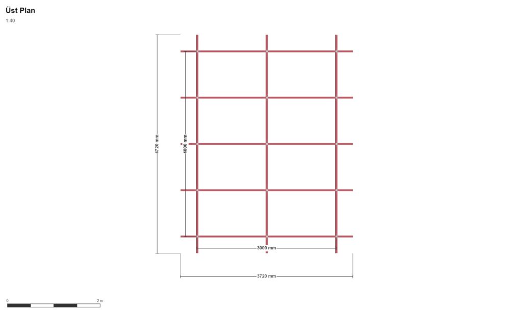 3x4 Sol Kapı — Üst Görünüş (Plan), ölçülü teknik çizim