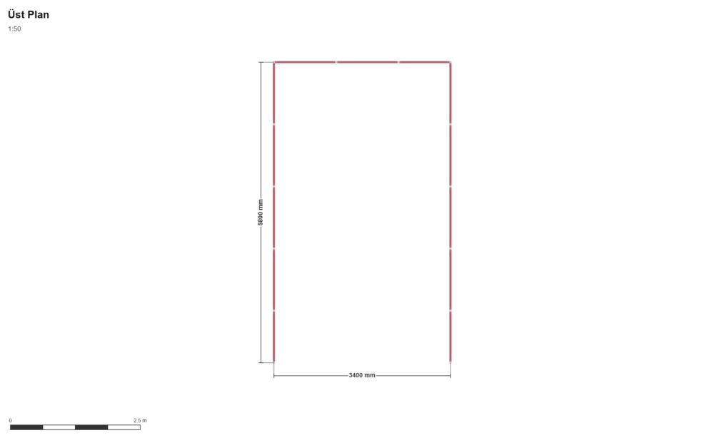 BHT-02 — Üst Görünüş (Plan), ölçülü teknik çizim