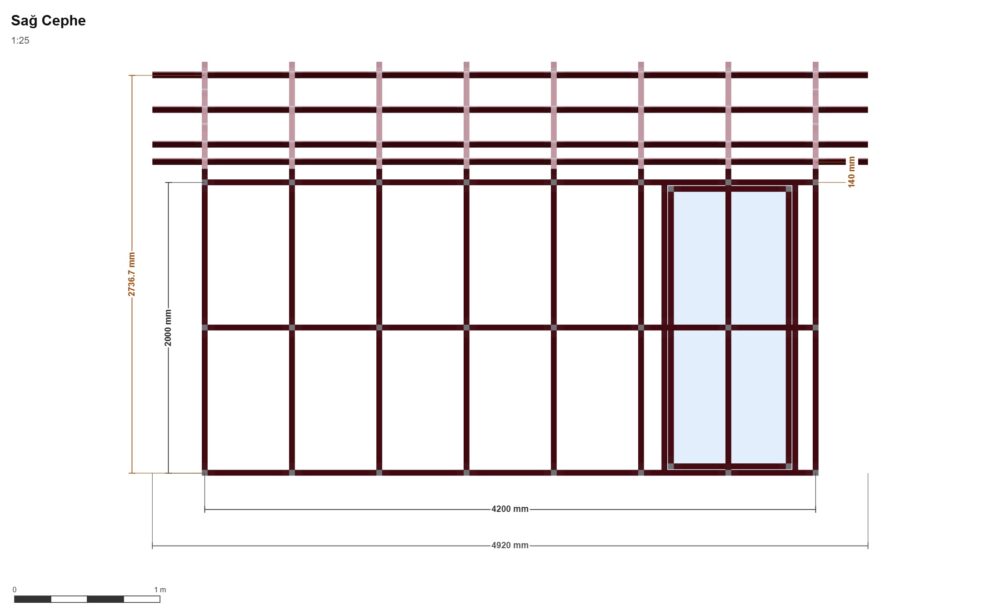 300x420x200 Depo — Sağ Yan Görünüş, ölçülü teknik çizim