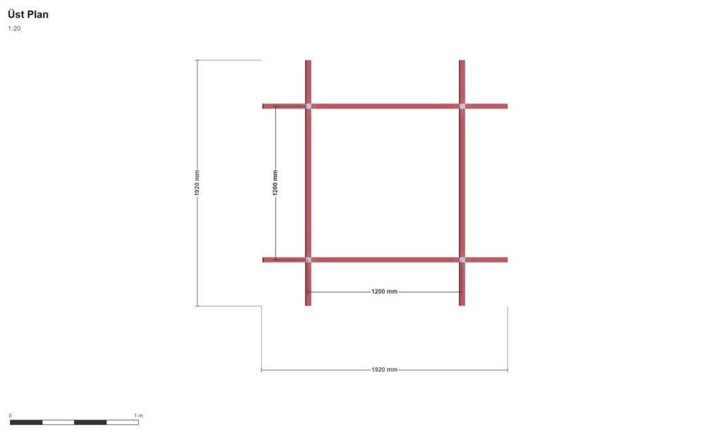 120x120 Kabin — Üst Görünüş (Plan), ölçülü teknik çizim