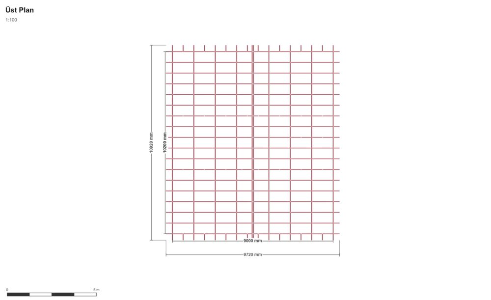 9x10 Beşik Çatılı 3+1 — Üst Görünüş (Plan), ölçülü teknik çizim