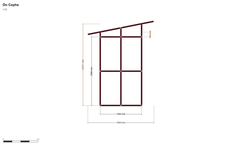 120x240 Depo — Ön Görünüş, ölçülü teknik çizim