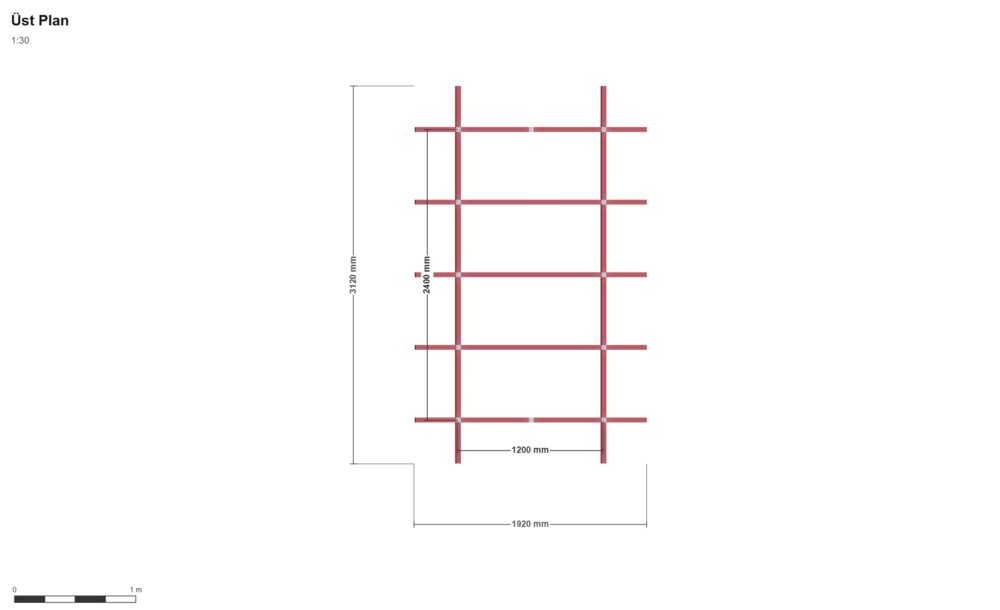 120x240 Depo — Üst Görünüş (Plan), ölçülü teknik çizim