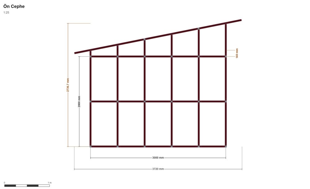 300x300 Depo — Ön Görünüş, ölçülü teknik çizim