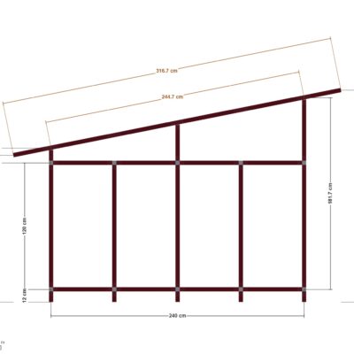 120x240 Tekli Köpek Kulübesi — Ön Görünüş, ölçülü teknik çizim