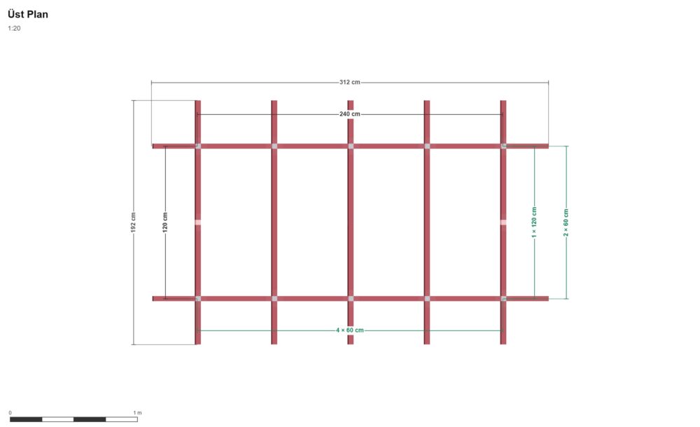 120x240 Tekli Köpek Kulübesi — Üst Görünüş (Plan), ölçülü teknik çizim