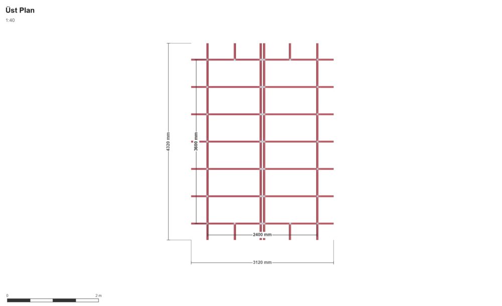 240 x 360 x 200 Beşik Çatı — Üst Görünüş (Plan), ölçülü teknik çizim