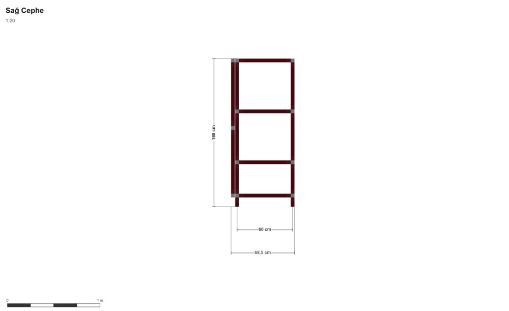 200x60x160 İki Bölmeli Raf — Sağ Yan Görünüş, ölçülü teknik çizim