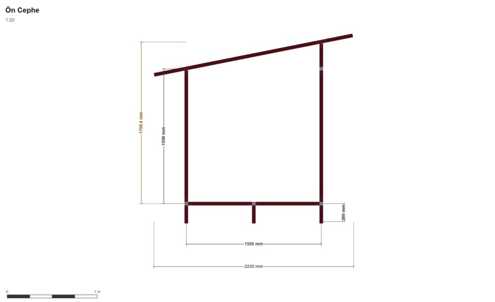 150 x 200 x 150 Yükseltilmiş Kümes Eko — Ön Görünüş, ölçülü teknik çizim