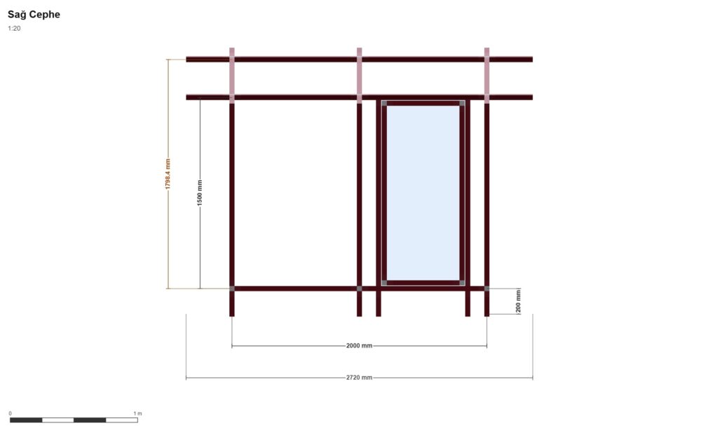 150 x 200 x 150 Yükseltilmiş Kümes Eko — Sağ Yan Görünüş, ölçülü teknik çizim