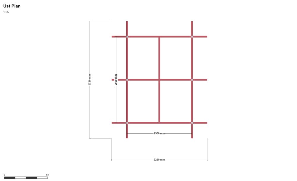 150 x 200 x 150 Yükseltilmiş Kümes Eko — Üst Görünüş (Plan), ölçülü teknik çizim