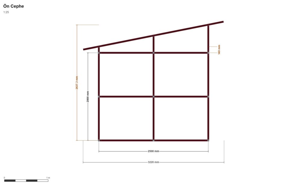 250 x 450 x 200 Depo — Ön Görünüş, ölçülü teknik çizim