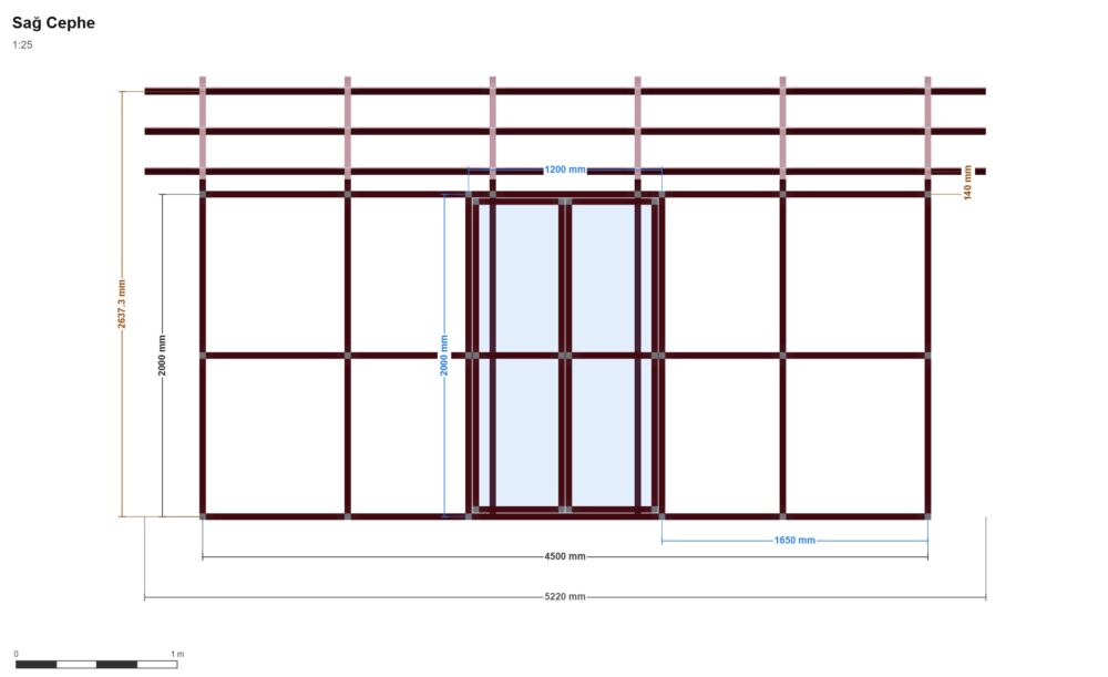 250 x 450 x 200 Depo — Sağ Yan Görünüş, ölçülü teknik çizim
