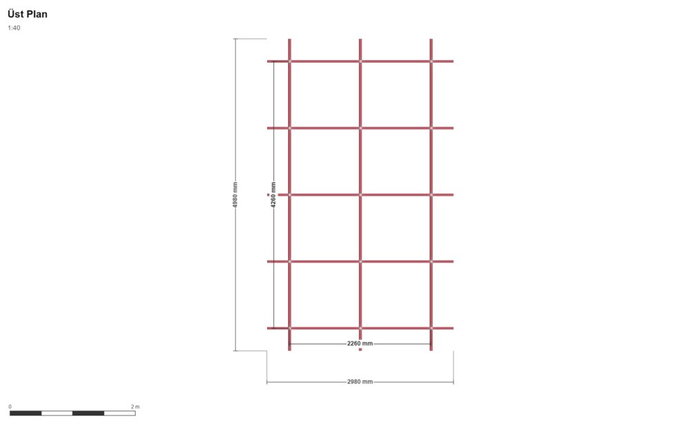 230 x 430 x 200 Ara Bölmeli — Üst Görünüş (Plan), ölçülü teknik çizim