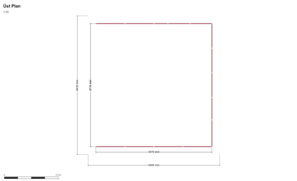 Soğuk Oda 541 x 575 x 295 — Üst Görünüş (Plan), ölçülü teknik çizim