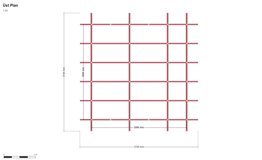 300 x 300 x 250 — Üst Görünüş (Plan), ölçülü teknik çizim