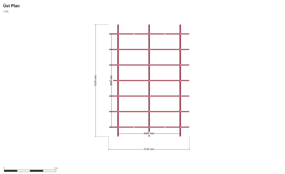 240 x 360 x 200 Depo — Üst Görünüş (Plan), ölçülü teknik çizim
