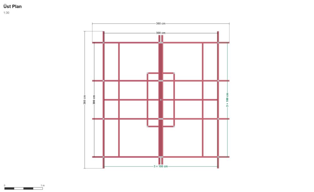 300x300 Kamelya — Üst Görünüş (Plan), ölçülü teknik çizim