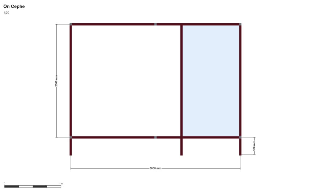 300x600 Depo — Ön Görünüş, ölçülü teknik çizim
