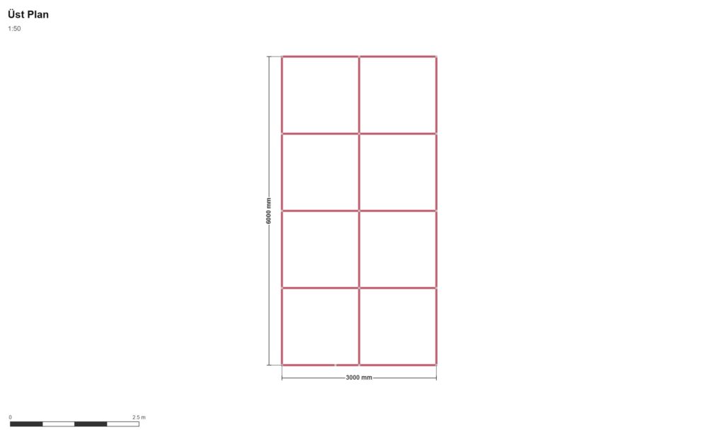 300x600 Depo — Üst Görünüş (Plan), ölçülü teknik çizim