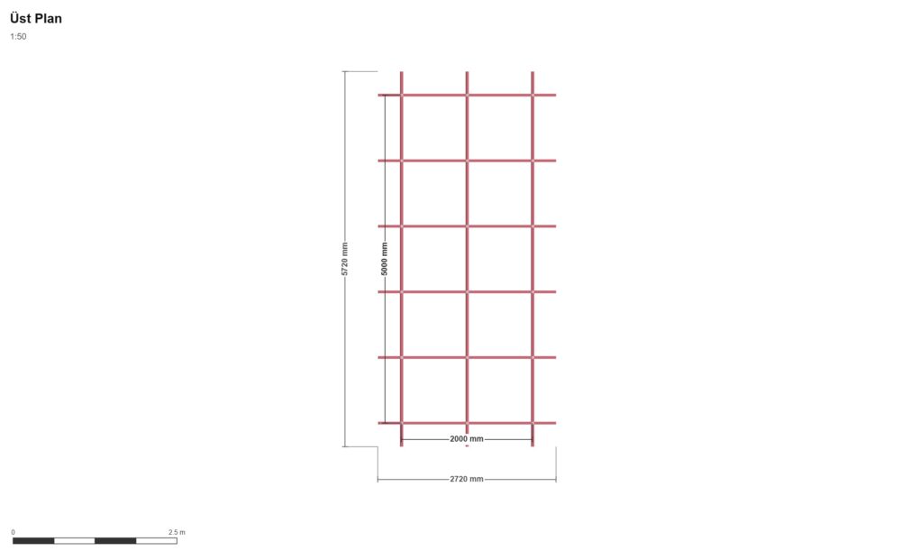 5x2 Depo — Üst Görünüş (Plan), ölçülü teknik çizim