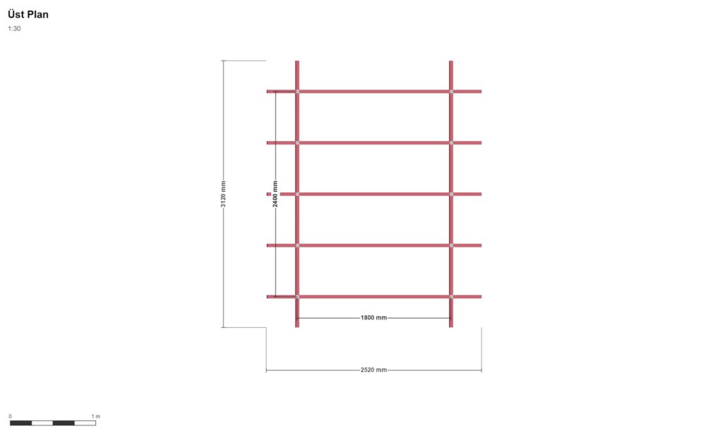 180x240 Kümes V2 — Üst Görünüş (Plan), ölçülü teknik çizim