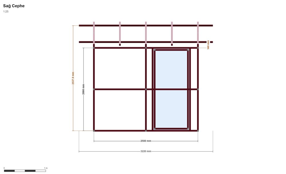 200x250 Kümes — Sağ Yan Görünüş, ölçülü teknik çizim