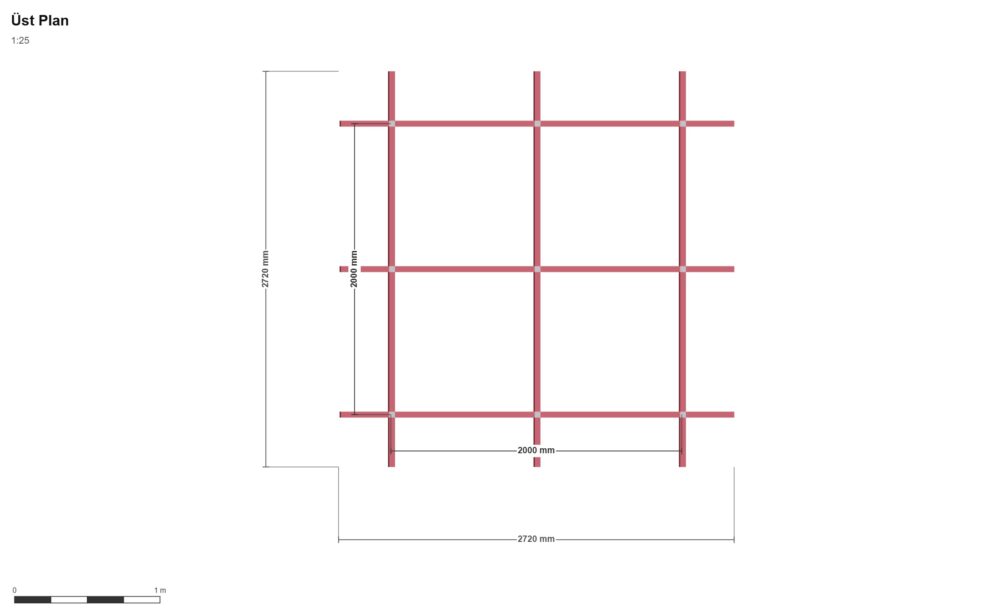 200x200 Depo — Üst Görünüş (Plan), ölçülü teknik çizim