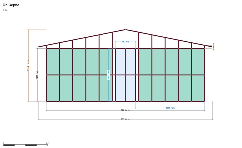 720x1020 Ev — Ön Görünüş, ölçülü teknik çizim