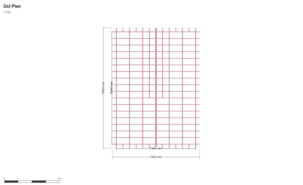 720x1020 Ev — Üst Görünüş (Plan), ölçülü teknik çizim