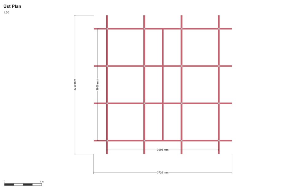 300x300 Depo Eko Taban Yükseltilmiş — Üst Görünüş (Plan), ölçülü teknik çizim