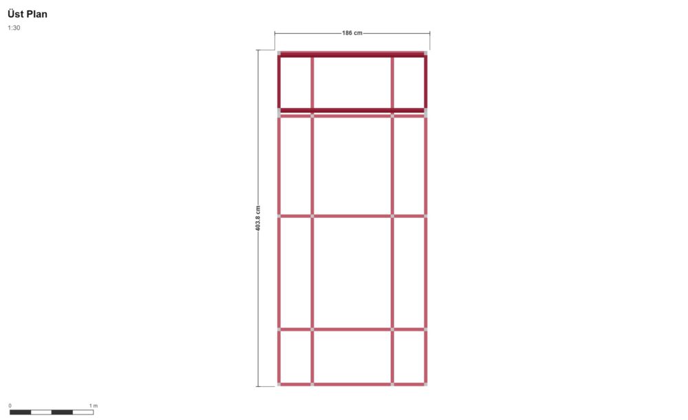 Hilux Karavan Kabin — Üst Görünüş (Plan), ölçülü teknik çizim