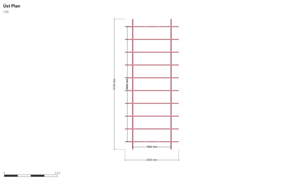 180*540 WC ve Oda — Üst Görünüş (Plan), ölçülü teknik çizim