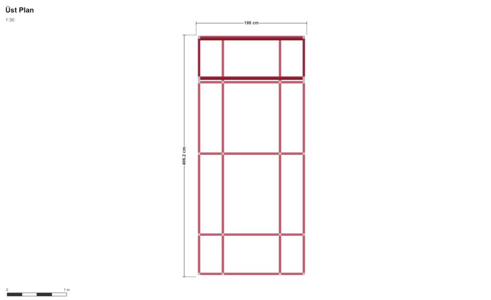 Hilux Karavan Kabin V2 — Üst Görünüş (Plan), ölçülü teknik çizim
