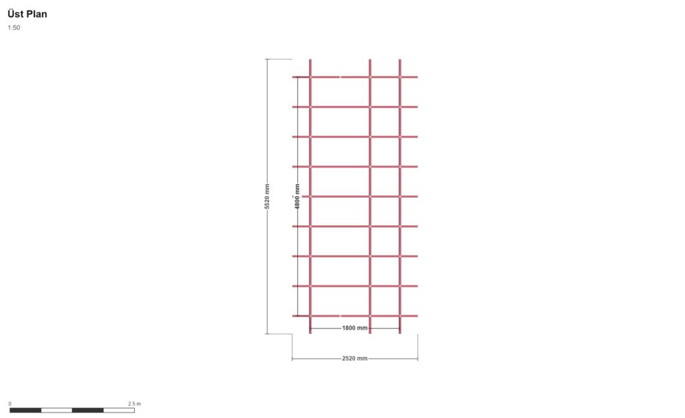 180 x 480 Depo — Üst Görünüş (Plan), ölçülü teknik çizim