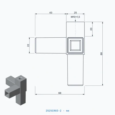 okifix 2525CR03-2 ölçülü teknik çizim (mm)