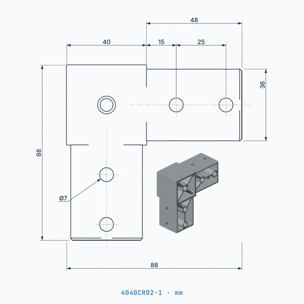 okifix 4040CR02-1 ölçülü teknik çizim (mm)