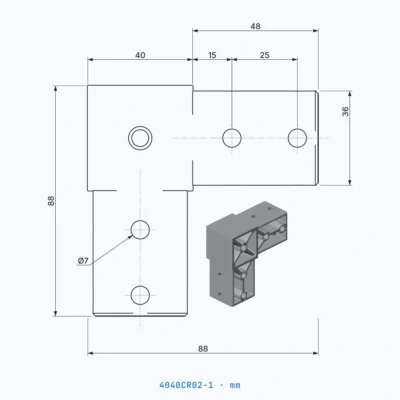 okifix 4040CR02-1 ölçülü teknik çizim (mm)
