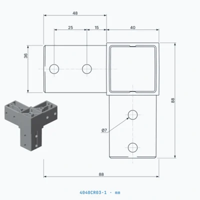 okifix 4040CR03-1 ölçülü teknik çizim (mm)