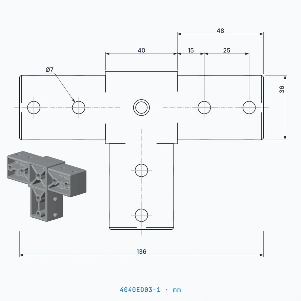 okifix 4040ED03-1 ölçülü teknik çizim (mm)