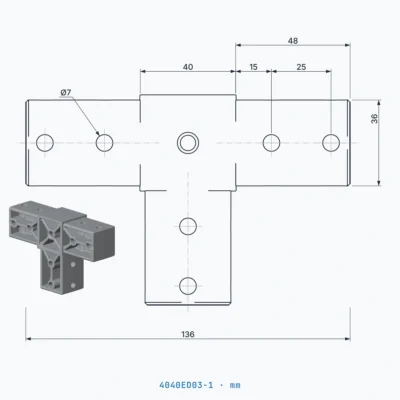 okifix 4040ED03-1 ölçülü teknik çizim (mm)
