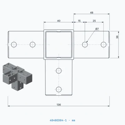 okifix 4040ED04-1 ölçülü teknik çizim (mm)