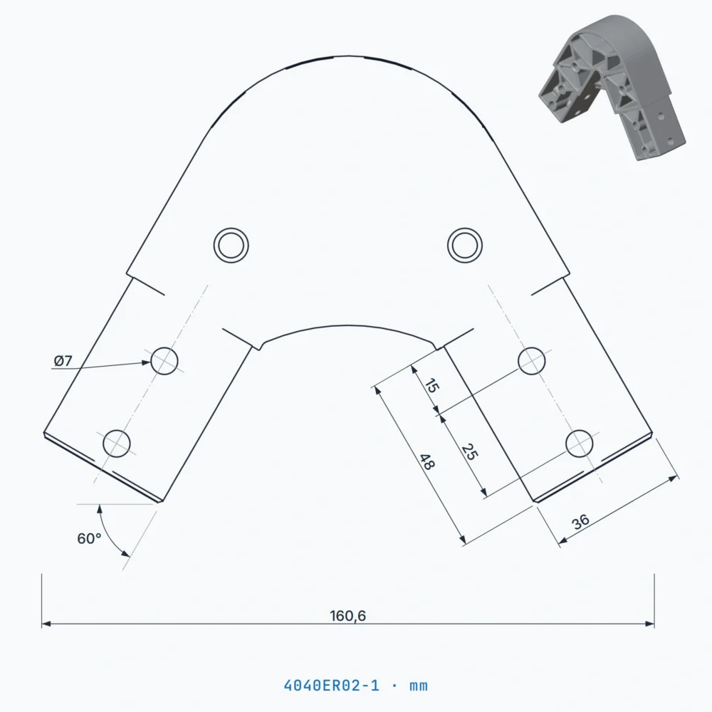 okifix 4040ER02-1 ölçülü teknik çizim (mm)